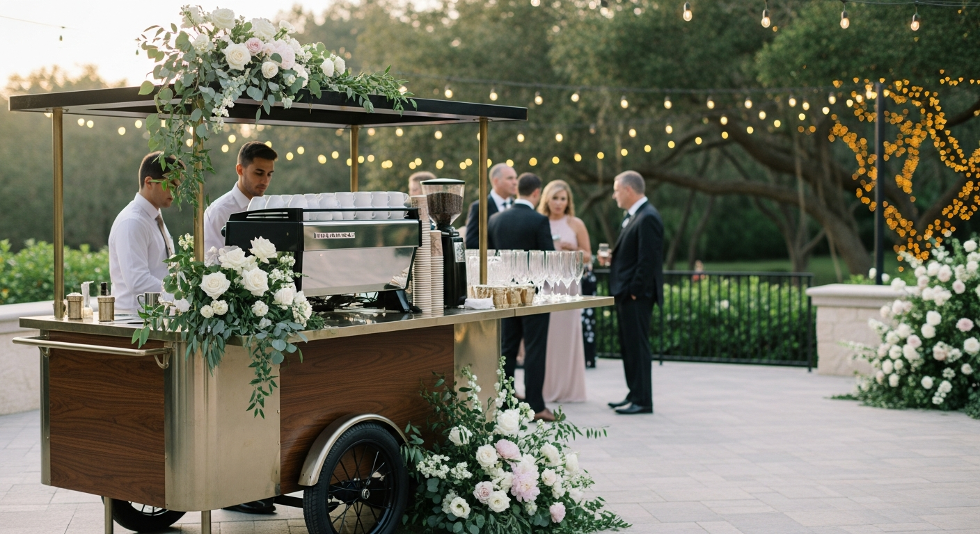 An outdoor coffee cart, a temporary visual for Tampa event coffee service
